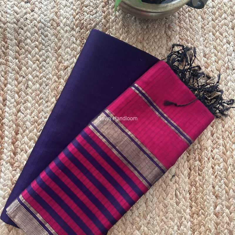 Maheshwari Dark Purple-Magenta Zari Border Dress Material MSBS018