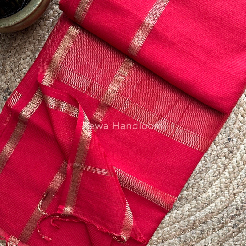 Exclusive Maheswari Self Checks Red Saree MCS032