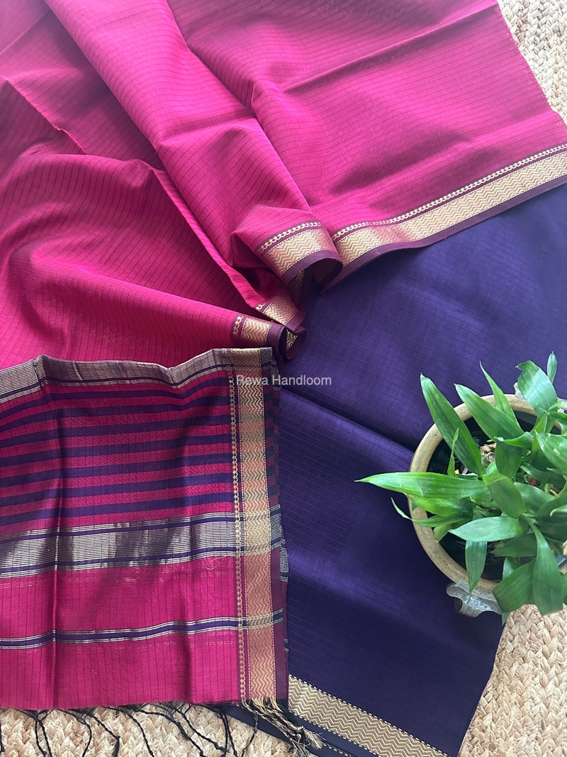 Maheshwari Dark Purple-Magenta Zari Border Dress Material MSBS018