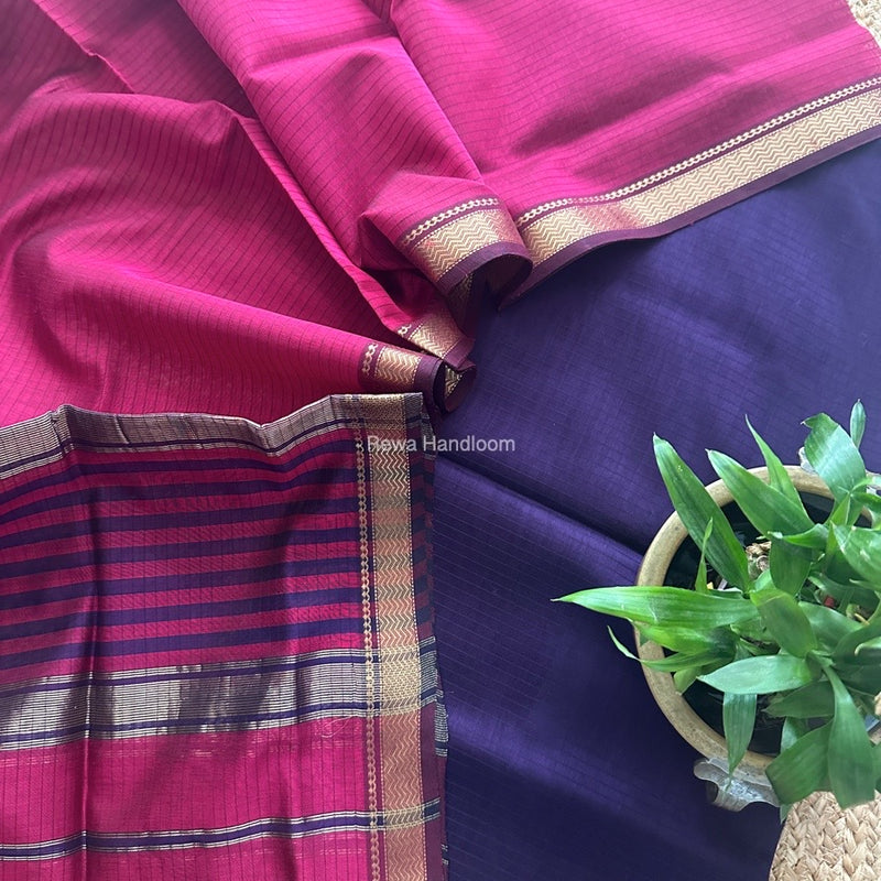 Maheshwari Dark Purple-Magenta Zari Border Dress Material MSBS018