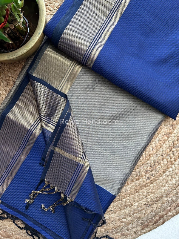 Exclusive Maheswari Self Checks Blue Saree MCS026