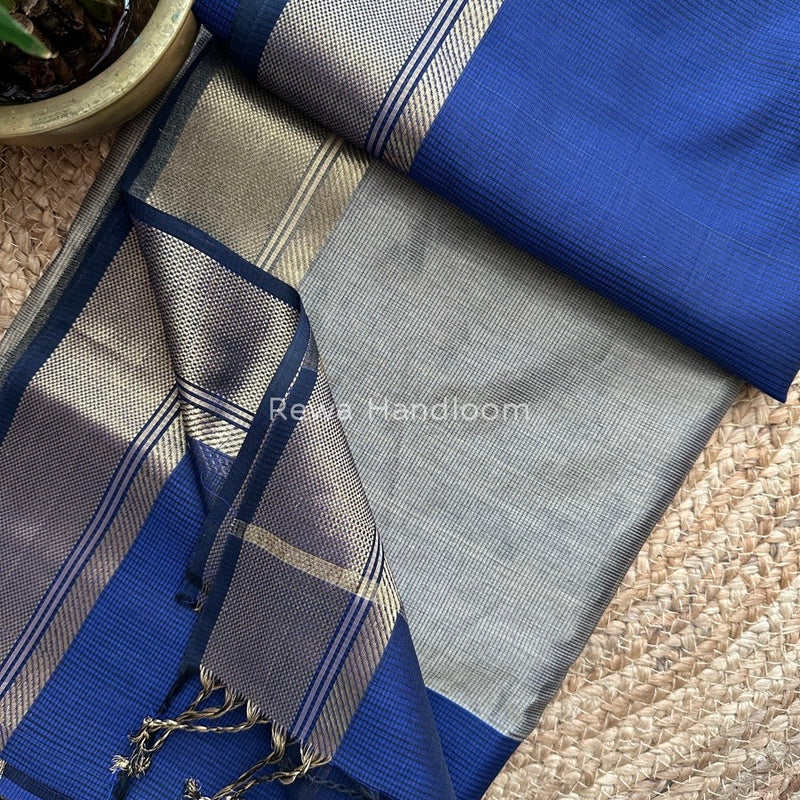Exclusive Maheswari Self Checks Blue Saree MCS026
