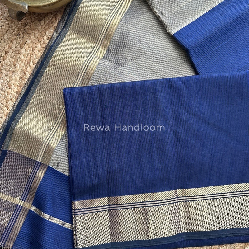 Exclusive Maheswari Self Checks Blue Saree MCS026