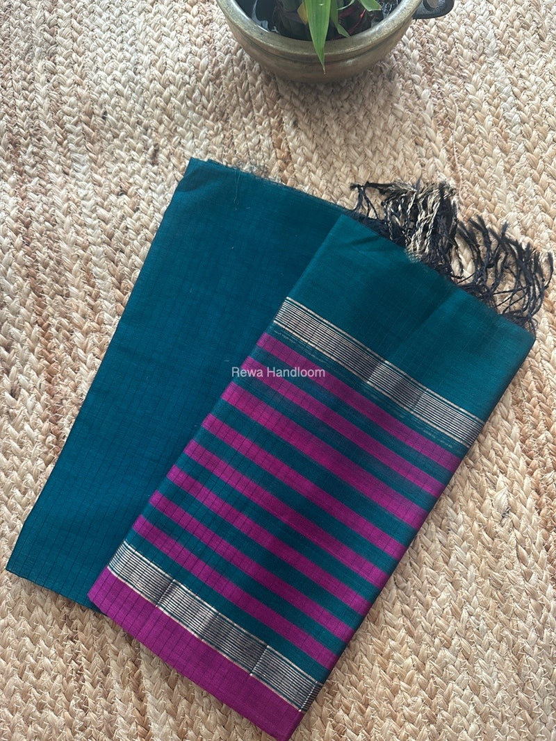 Maheshwari Green-Magenta Zari Border Dress Material MSBS019