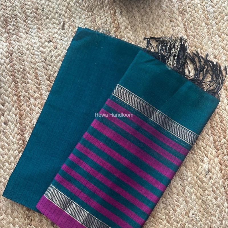 Maheshwari Green-Magenta Zari Border Dress Material MSBS019