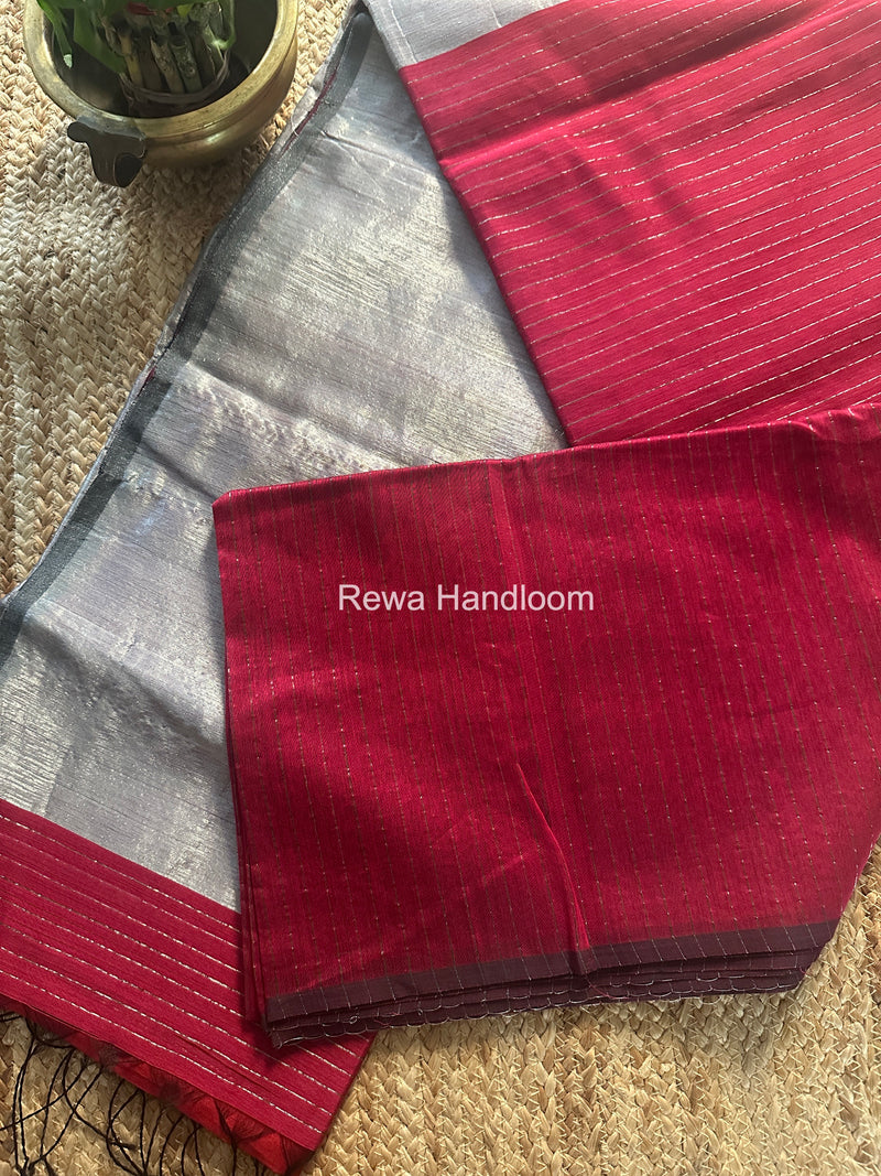 Maheshwari Pink Silver Tissue Lining Saree TSLS08