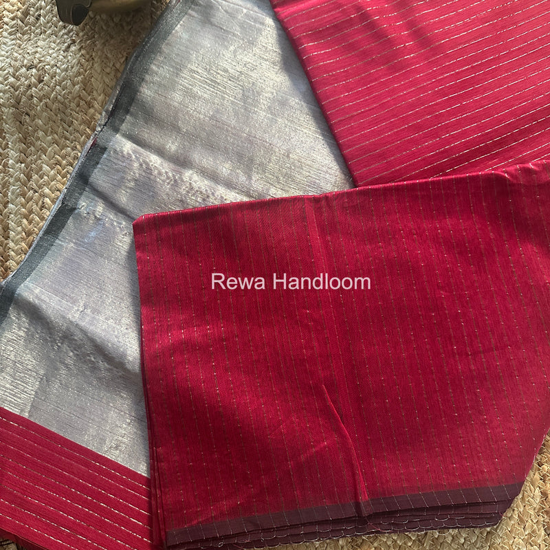 Maheshwari Pink Silver Tissue Lining Saree TSLS08