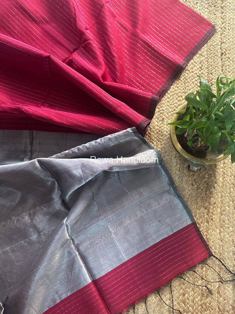 Maheshwari Pink Silver Tissue Lining Saree TSLS08