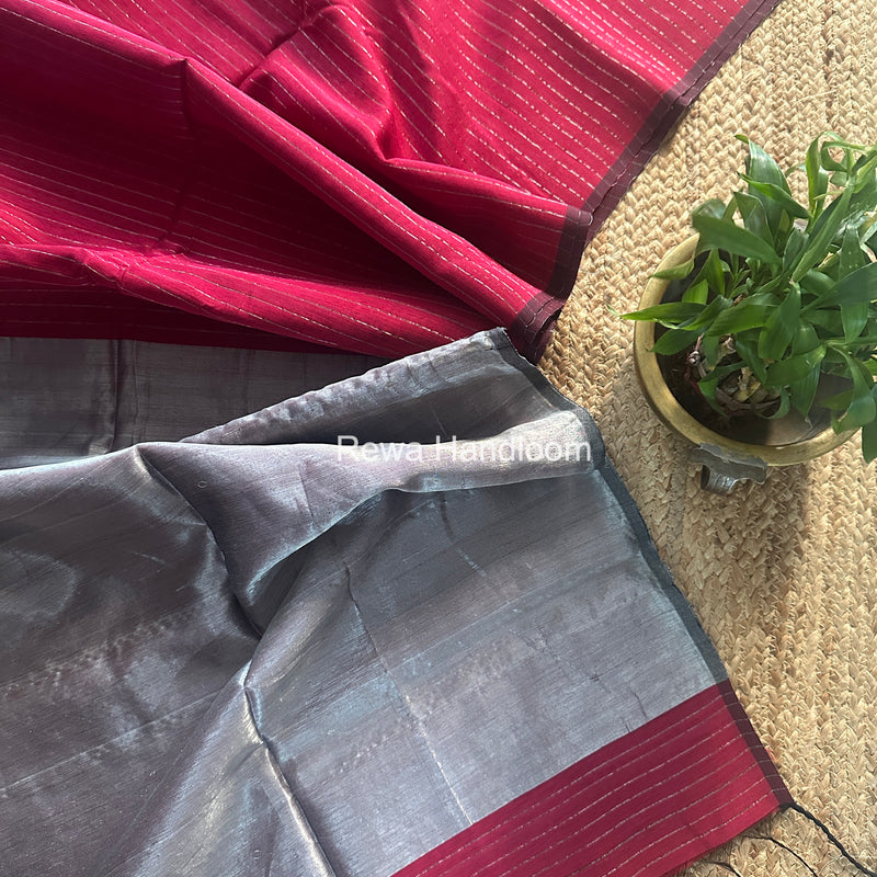 Maheshwari Pink Silver Tissue Lining Saree TSLS08