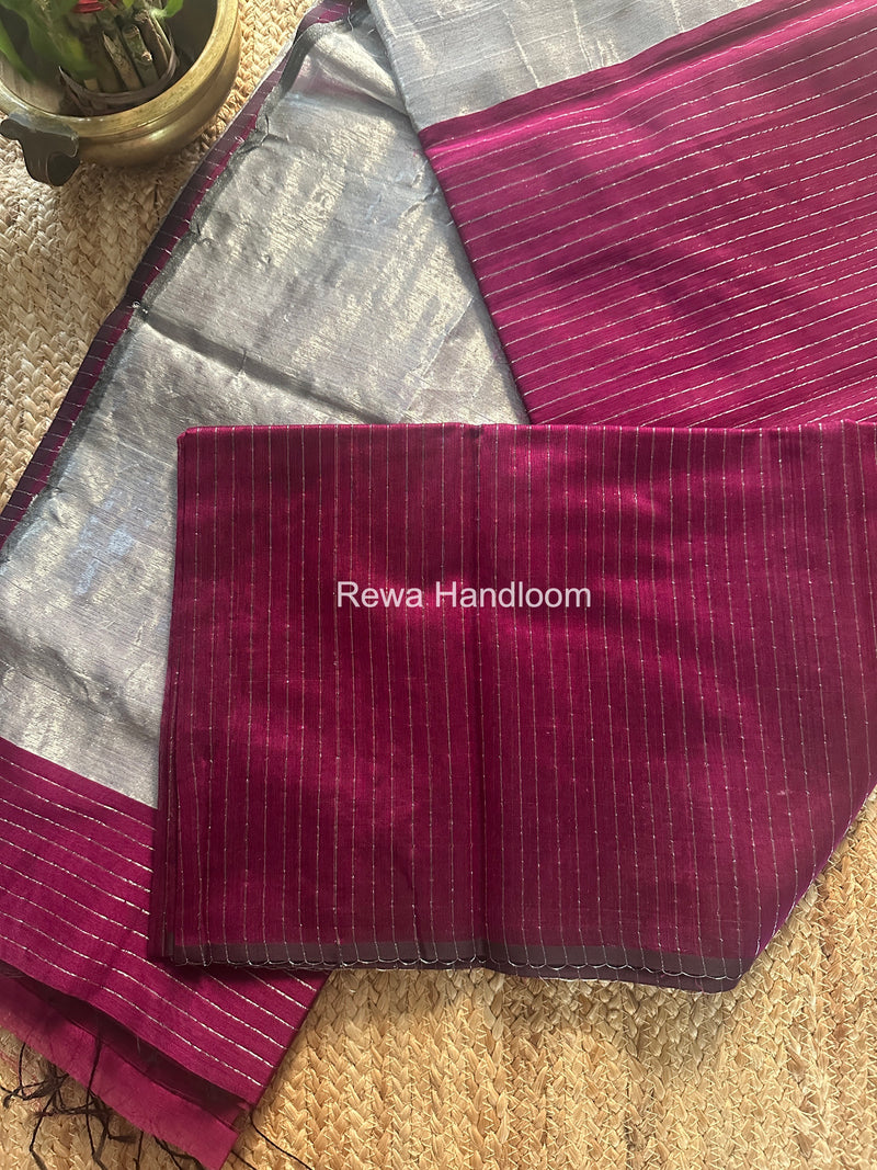 Maheshwari Dark Purple Silver Tissue Lining Saree TSLS010