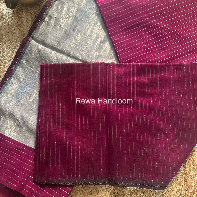 Maheshwari Dark Purple Silver Tissue Lining Saree TSLS010