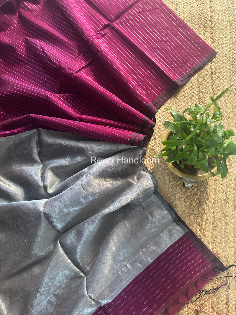 Maheshwari Dark Purple Silver Tissue Lining Saree TSLS010
