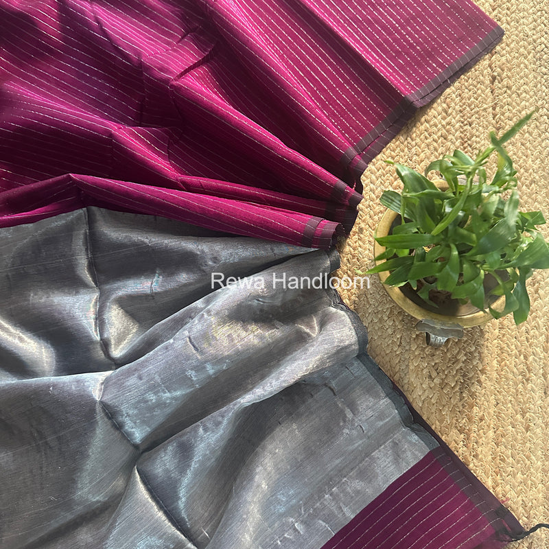 Maheshwari Dark Purple Silver Tissue Lining Saree TSLS010