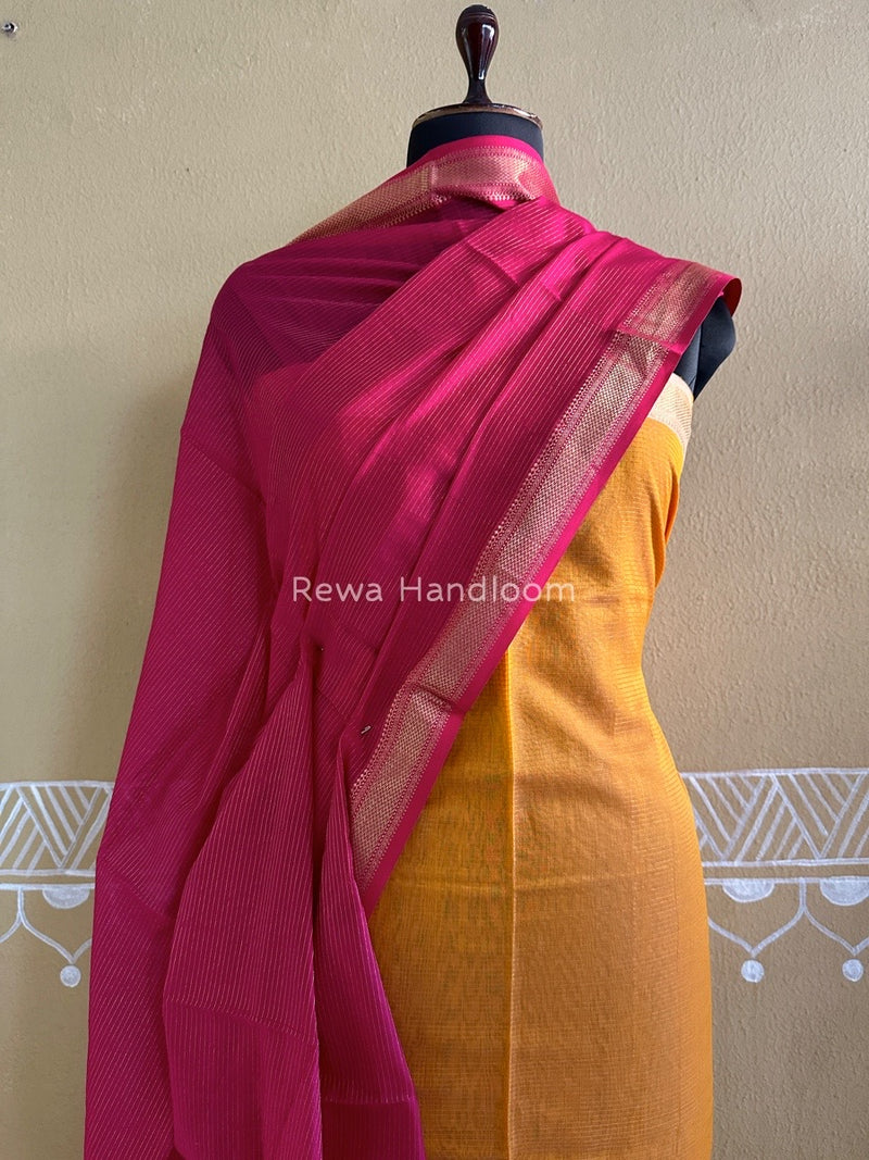 Maheshwari Light Orange-Rani Pink Tissue Top-Dupatta TTP021