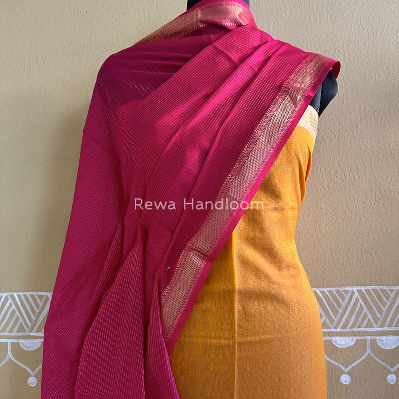Maheshwari Light Orange-Rani Pink Tissue Top-Dupatta TTP021