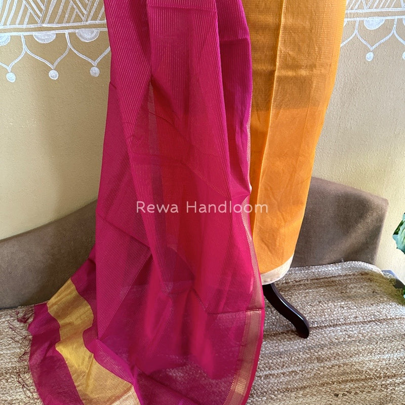 Maheshwari Light Orange-Rani Pink Tissue Top-Dupatta TTP021