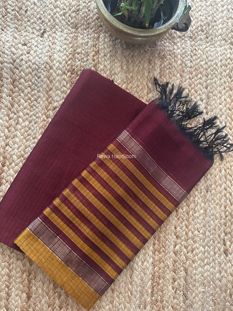 Maheshwari Maroon-Mustard Yellow Zari Border Dress Material MSBS022
