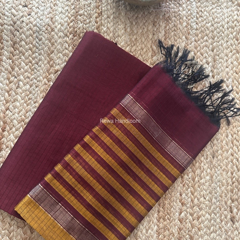 Maheshwari Maroon-Mustard Yellow Zari Border Dress Material MSBS022