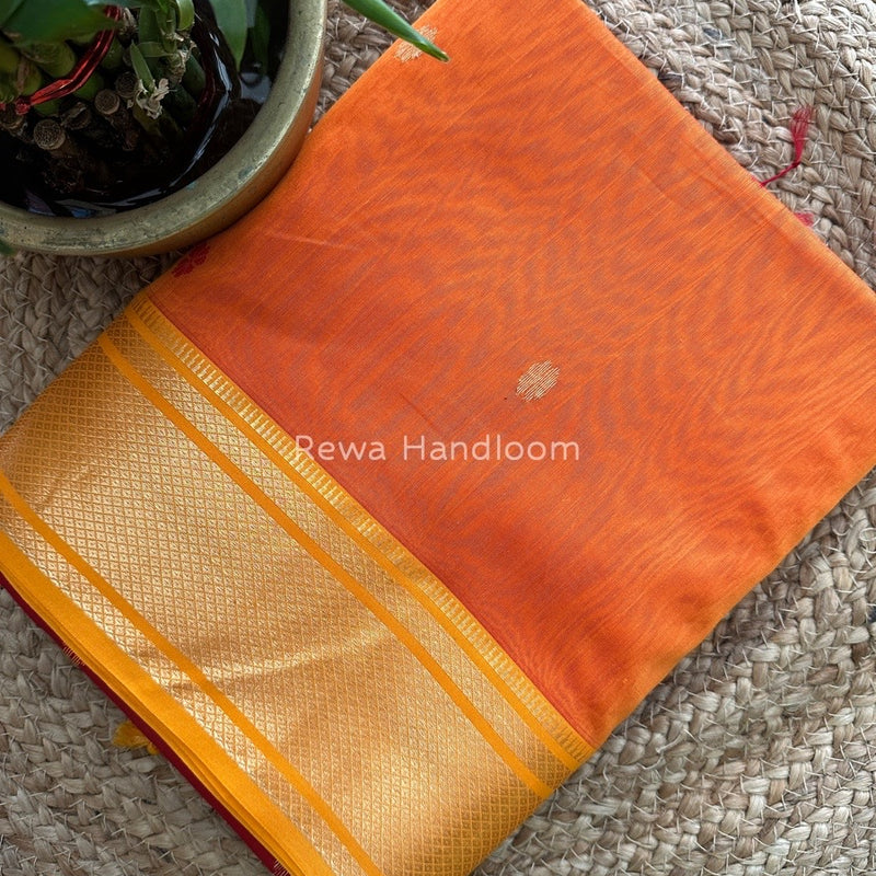 Maheshwari Orange Zari Butti Saree SW01