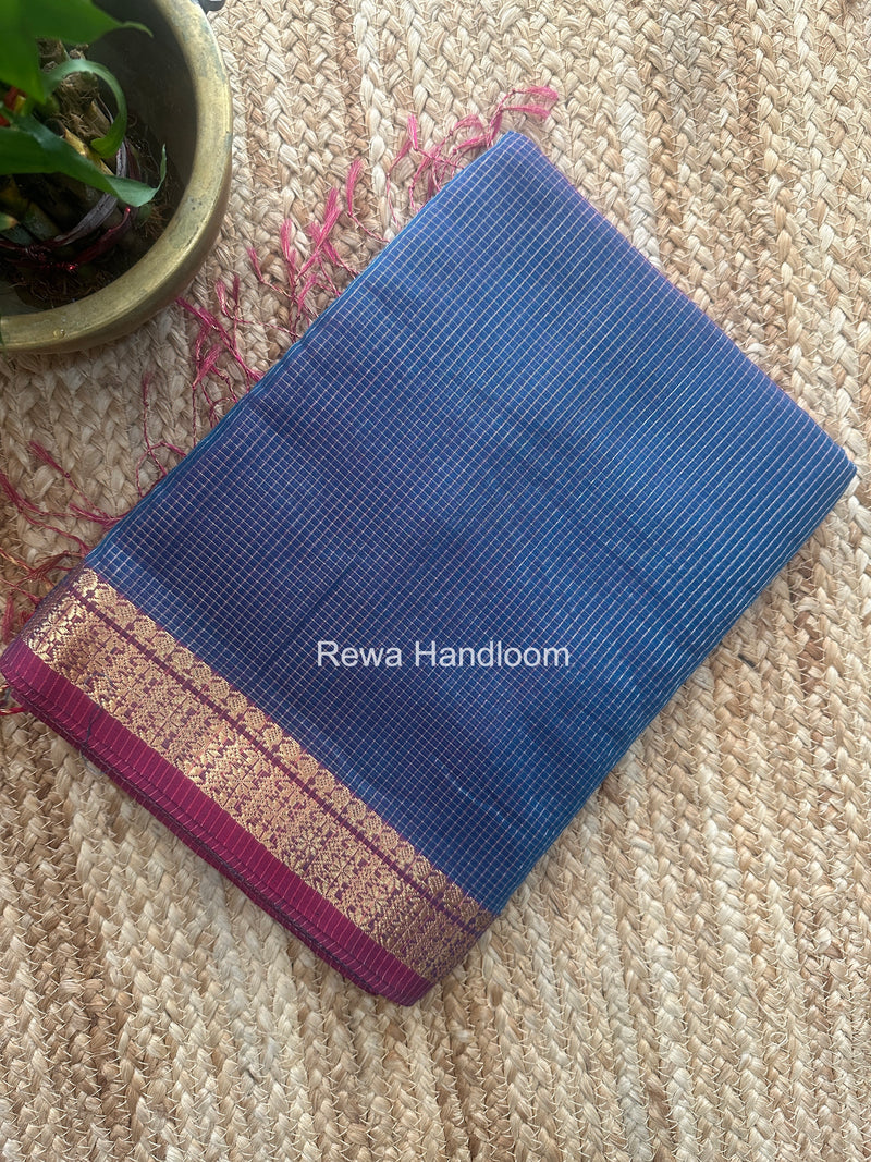 Maheshwari Blue Tissue Silk Saree TCB0066
