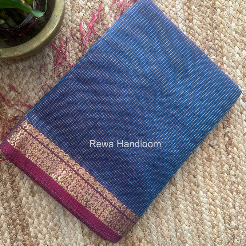 Maheshwari Blue Tissue Silk Saree TCB0066