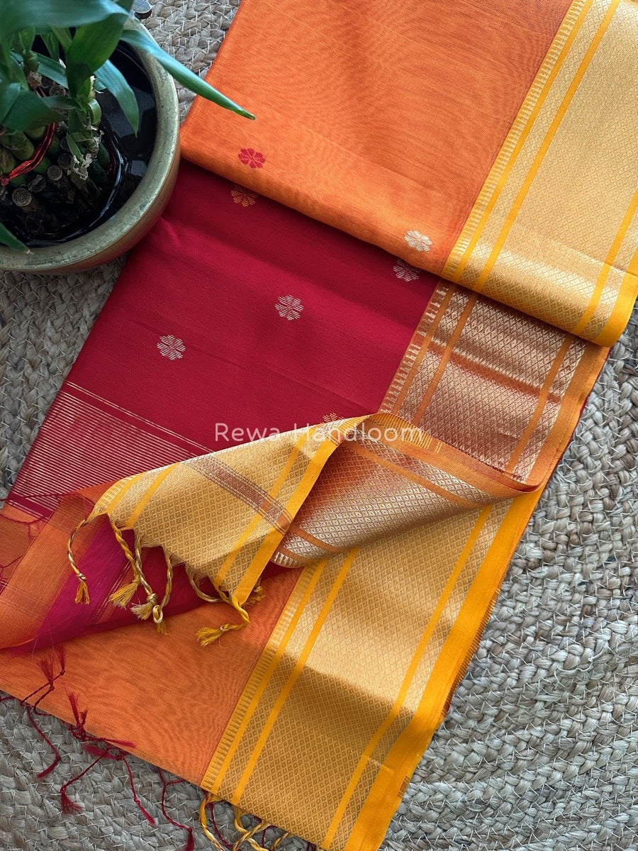 Maheshwari Orange Zari Butti Saree SW01