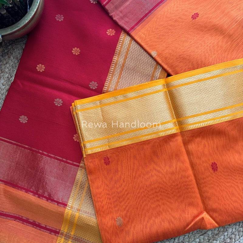 Maheshwari Orange Zari Butti Saree SW01