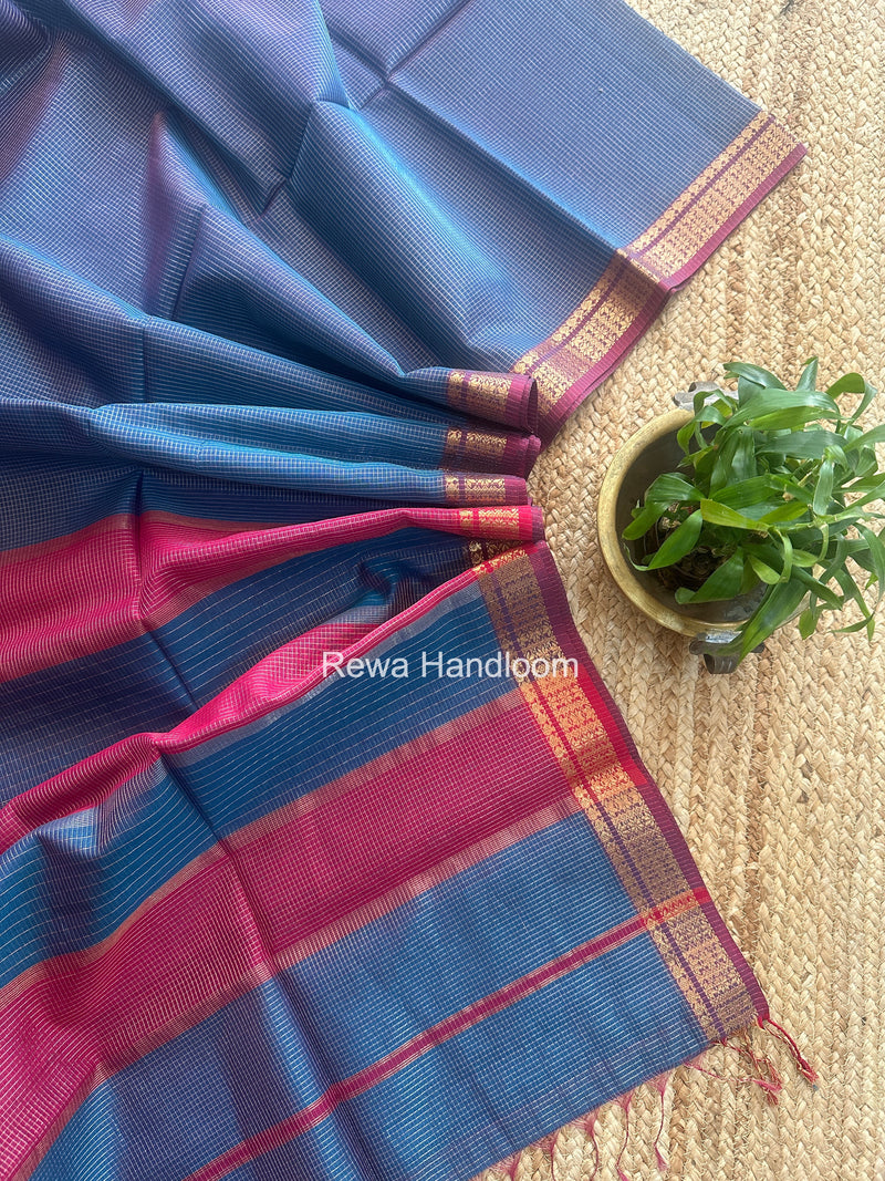 Maheshwari Blue Tissue Silk Saree TCB0066