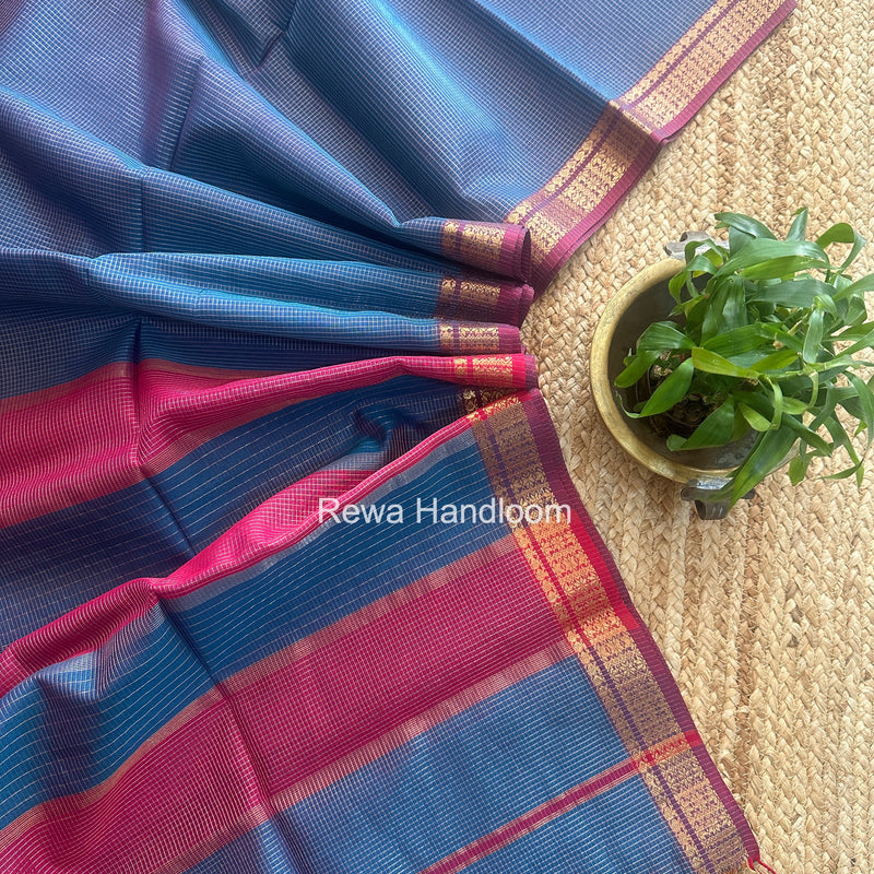 Maheshwari Blue Tissue Silk Saree TCB0066