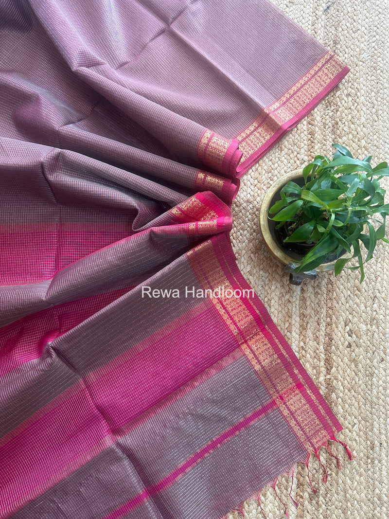 Maheshwari Onion Pink Tissue Silk Saree TCB0067