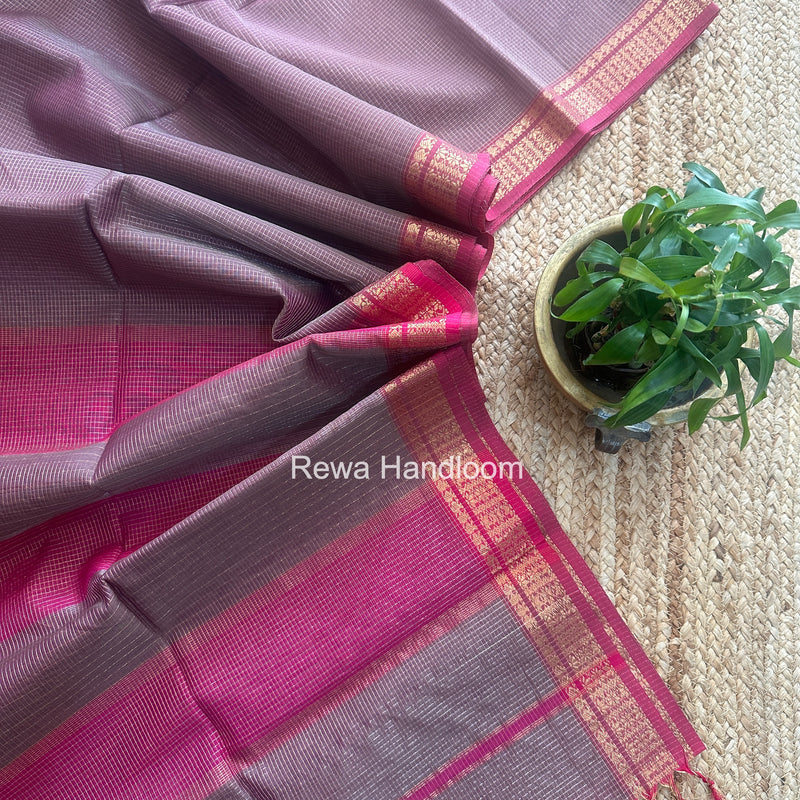 Maheshwari Onion Pink Tissue Silk Saree TCB0067