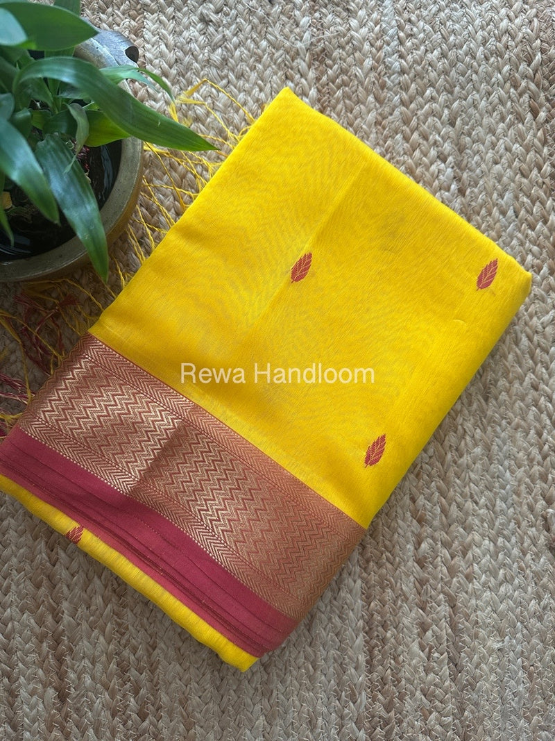 Maheshwari Yellow Zari Butti Saree PTB0140