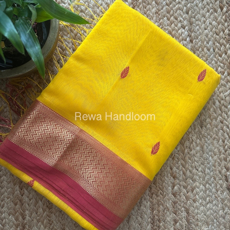 Maheshwari Yellow Zari Butti Saree PTB0140