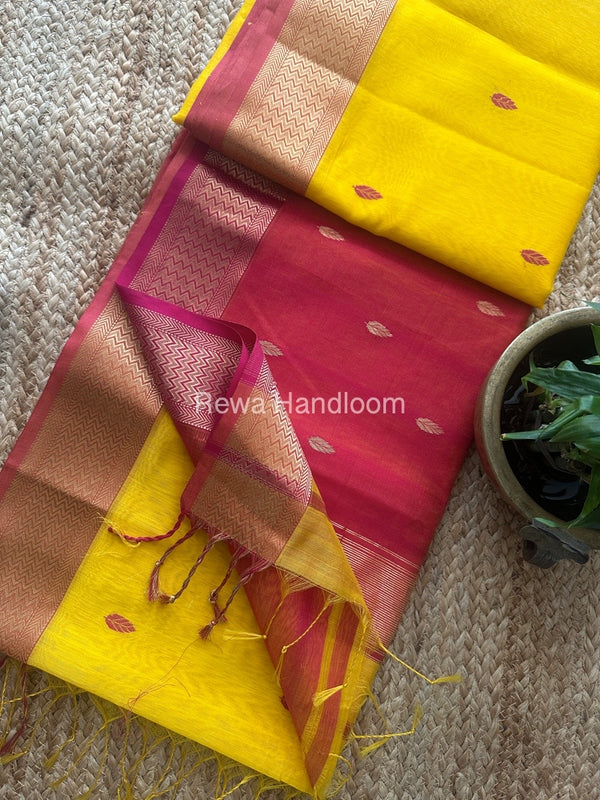 Maheshwari Yellow Zari Butti Saree PTB0140