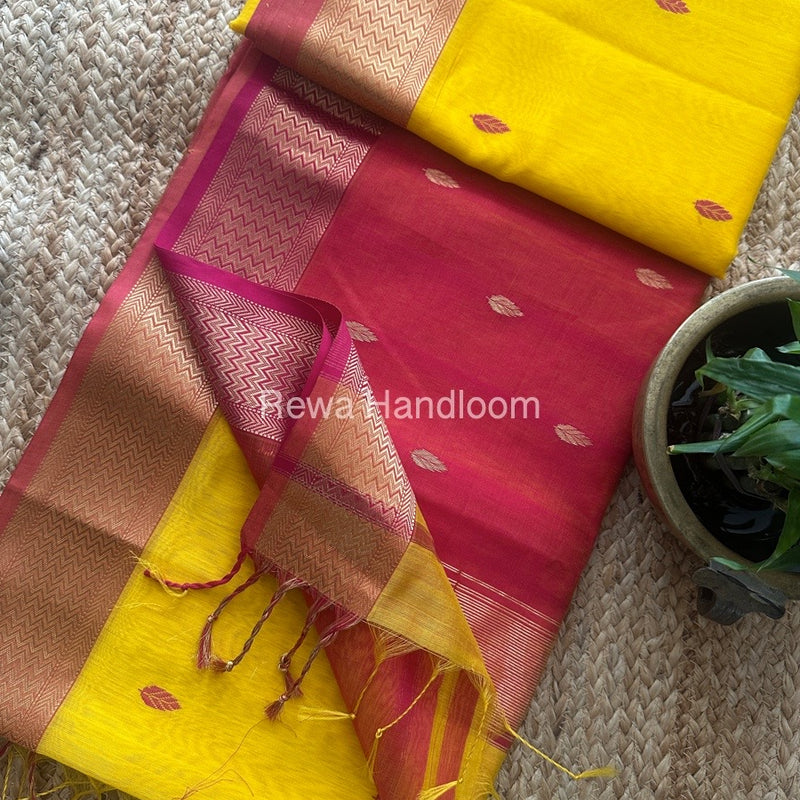 Maheshwari Yellow Zari Butti Saree PTB0140