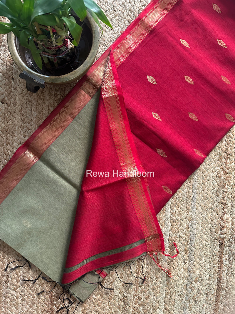 Maheshwari Olive Green Aami Butti Saree SBT00112