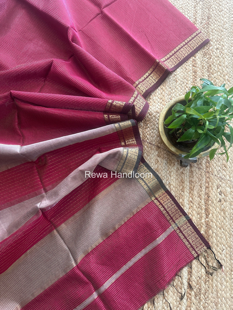Maheshwari Pink Tissue Silk Saree TCB0068
