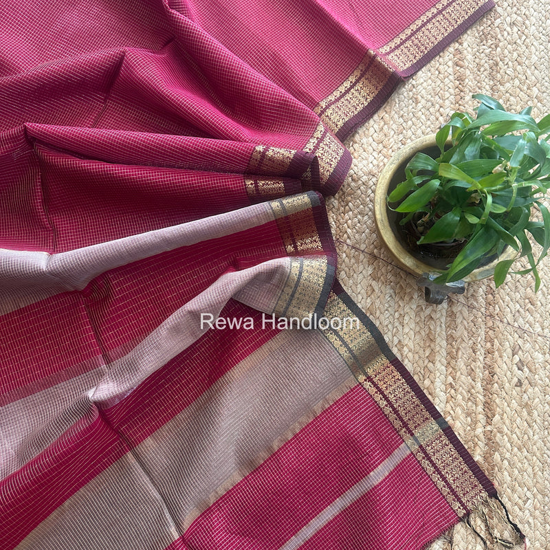 Maheshwari Pink Tissue Silk Saree TCB0068