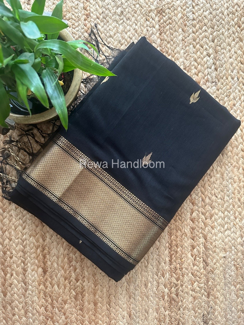 Maheshwari Black Zari Butti Saree PTB0141