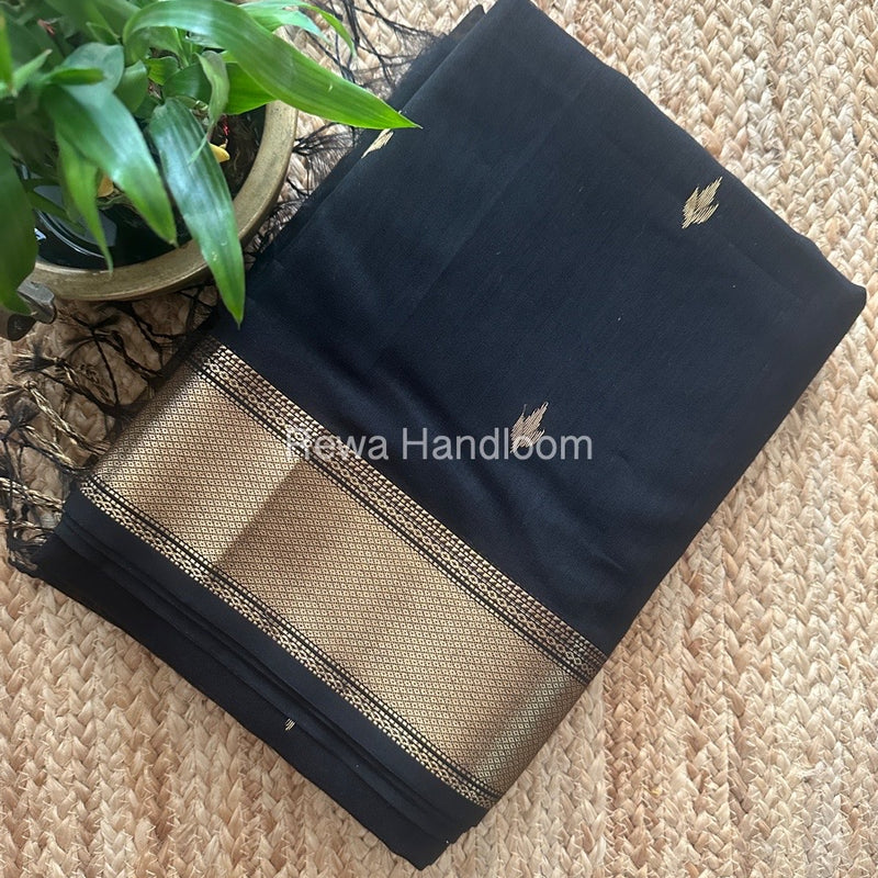 Maheshwari Black Zari Butti Saree PTB0141