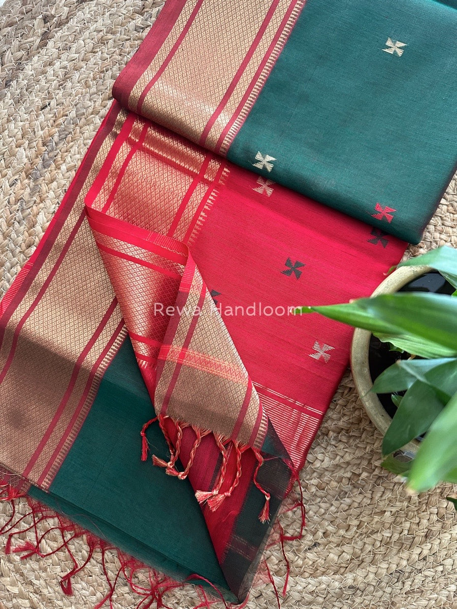 Maheshwari Green Zari Butti Saree-SW02