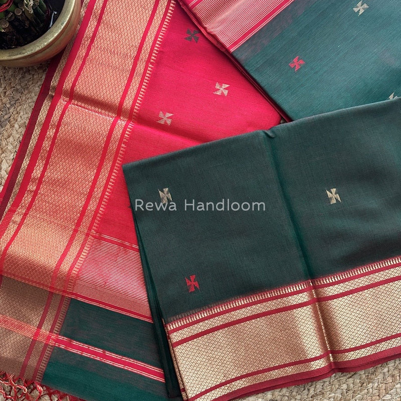 Maheshwari Green Zari Butti Saree-SW02