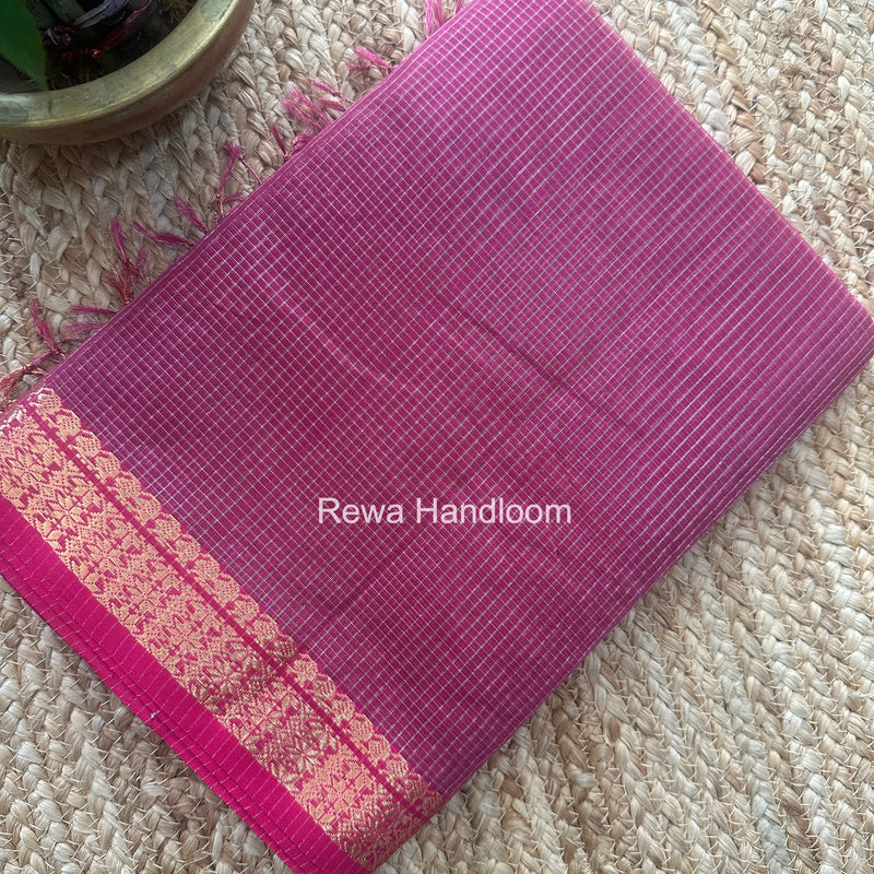 Maheshwari Pink Tissue Silk Saree TCB0071