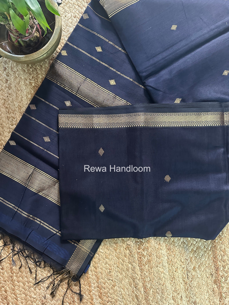 Maheshwari Dark Navy Blue Aami Butti Saree SBT00110