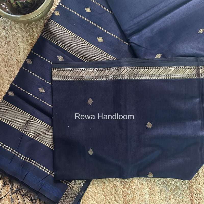 Maheshwari Dark Navy Blue Aami Butti Saree SBT00110