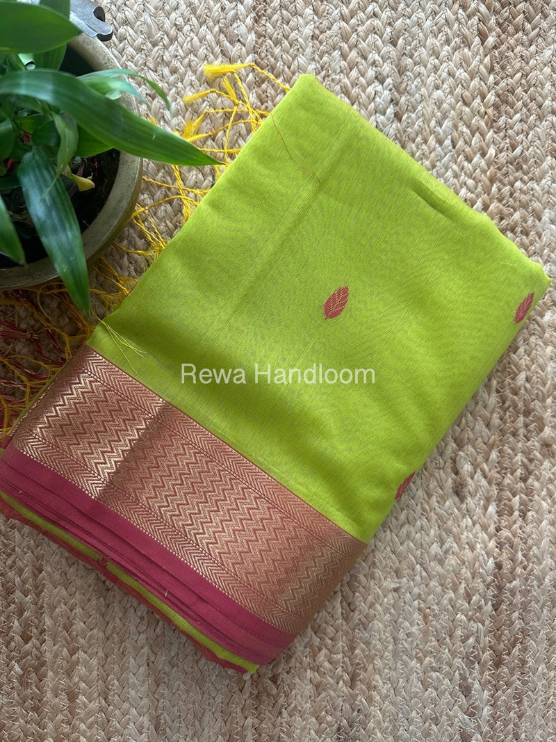 Maheshwari Parrot Green Zari Butti Saree PTB0142