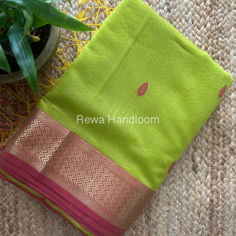 Maheshwari Parrot Green Zari Butti Saree PTB0142