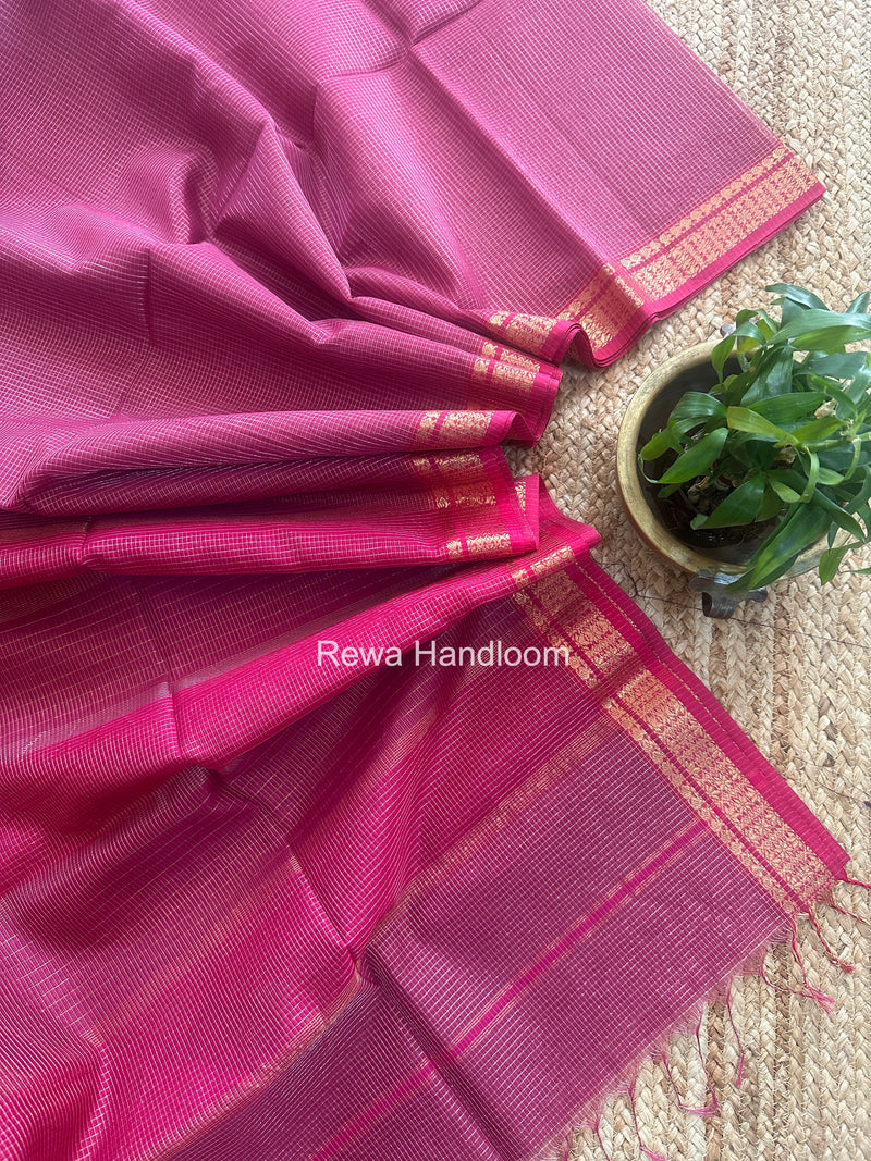 Maheshwari Pink Tissue Silk Saree TCB0071