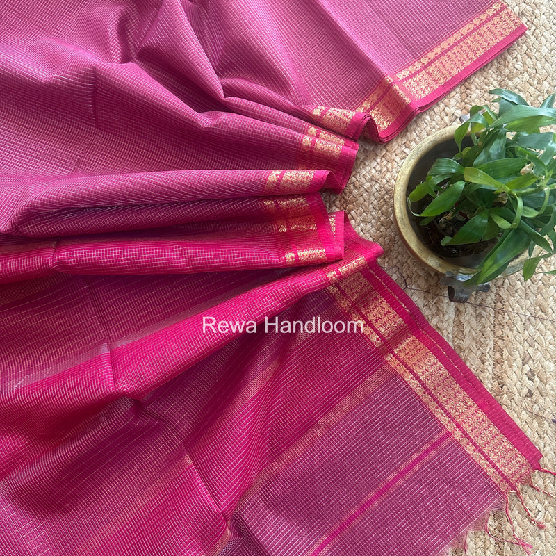 Maheshwari Pink Tissue Silk Saree TCB0071