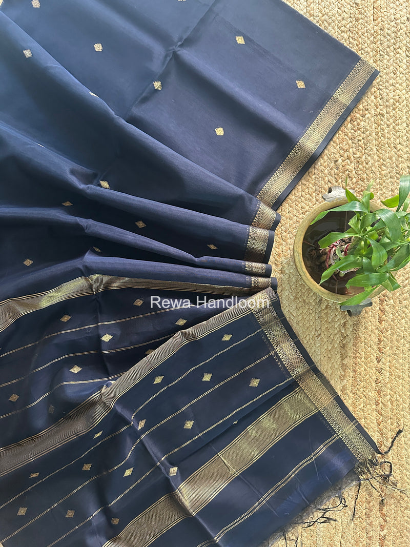 Maheshwari Dark Navy Blue Aami Butti Saree SBT00110